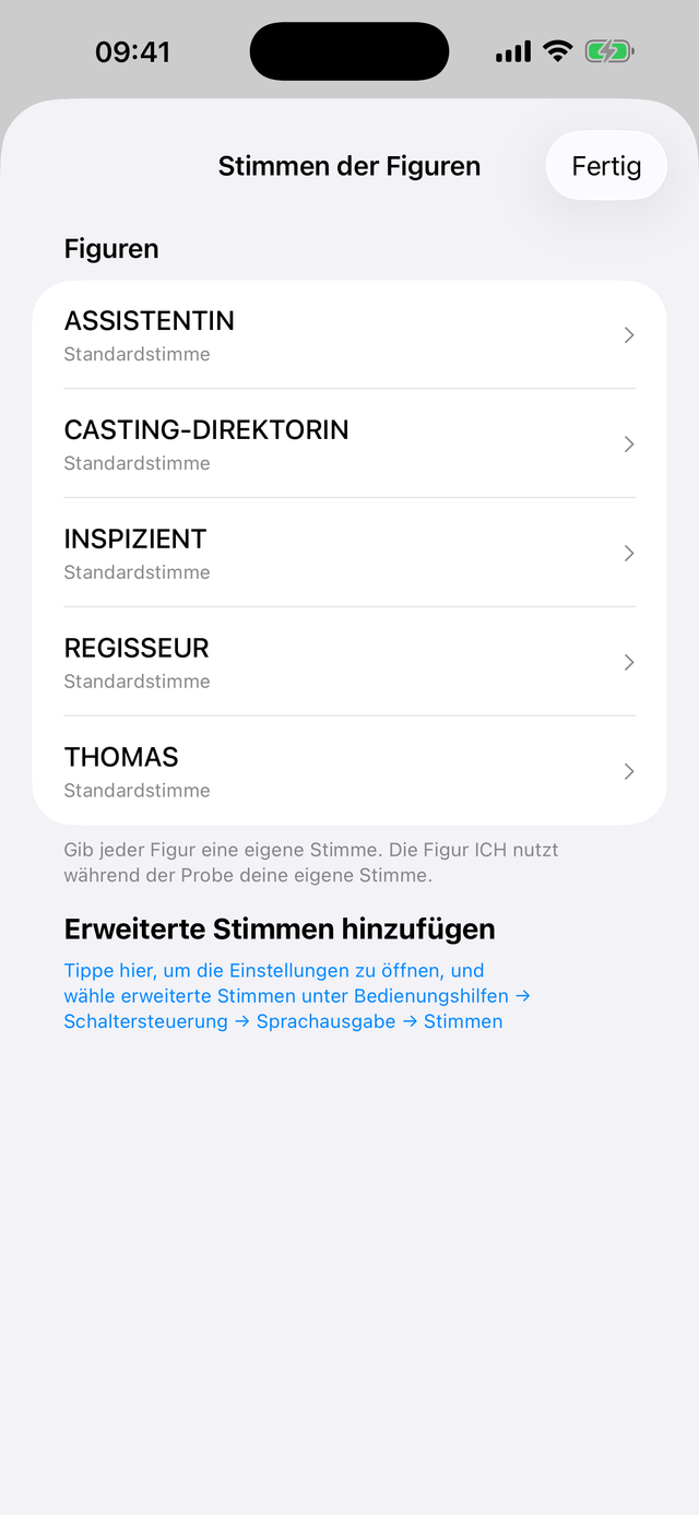Jeder Rolle im Skript wird eine Stimme zugewiesen