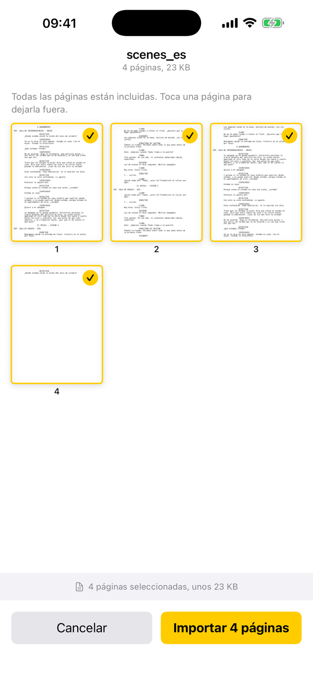 Importando un guion en PDF a Scriptmate