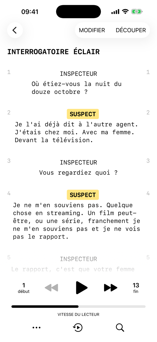 Une scène jouée mains libres, l'app répond à la réplique