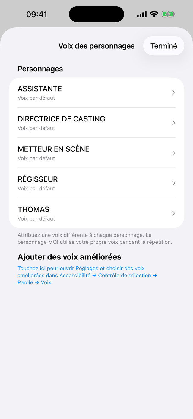 Attribution d’une voix à chaque personnage du scénario