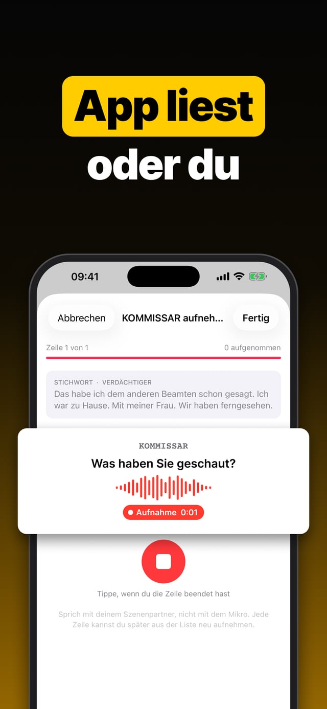 App liest oder du: die eigene Lesung eines Satzes wird aufgenommen