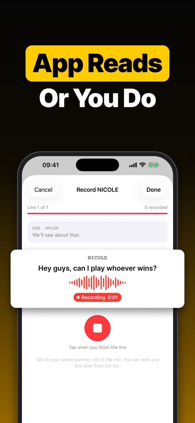 App reads or you do: recording your own reading of a line