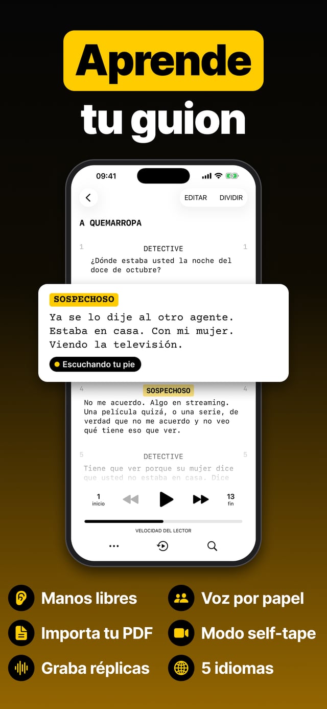 Aprende tu guion: una escena en marcha en Scriptmate, la app escuchando el pie del actor