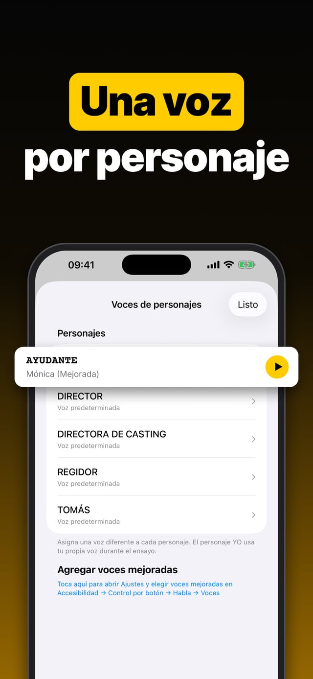 Una voz por personaje: la lista de personajes con una voz distinta asignada a cada uno